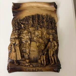 Vintage Wood Carving Wall Plaque Triberg Falls Germany 3D 6"x9"